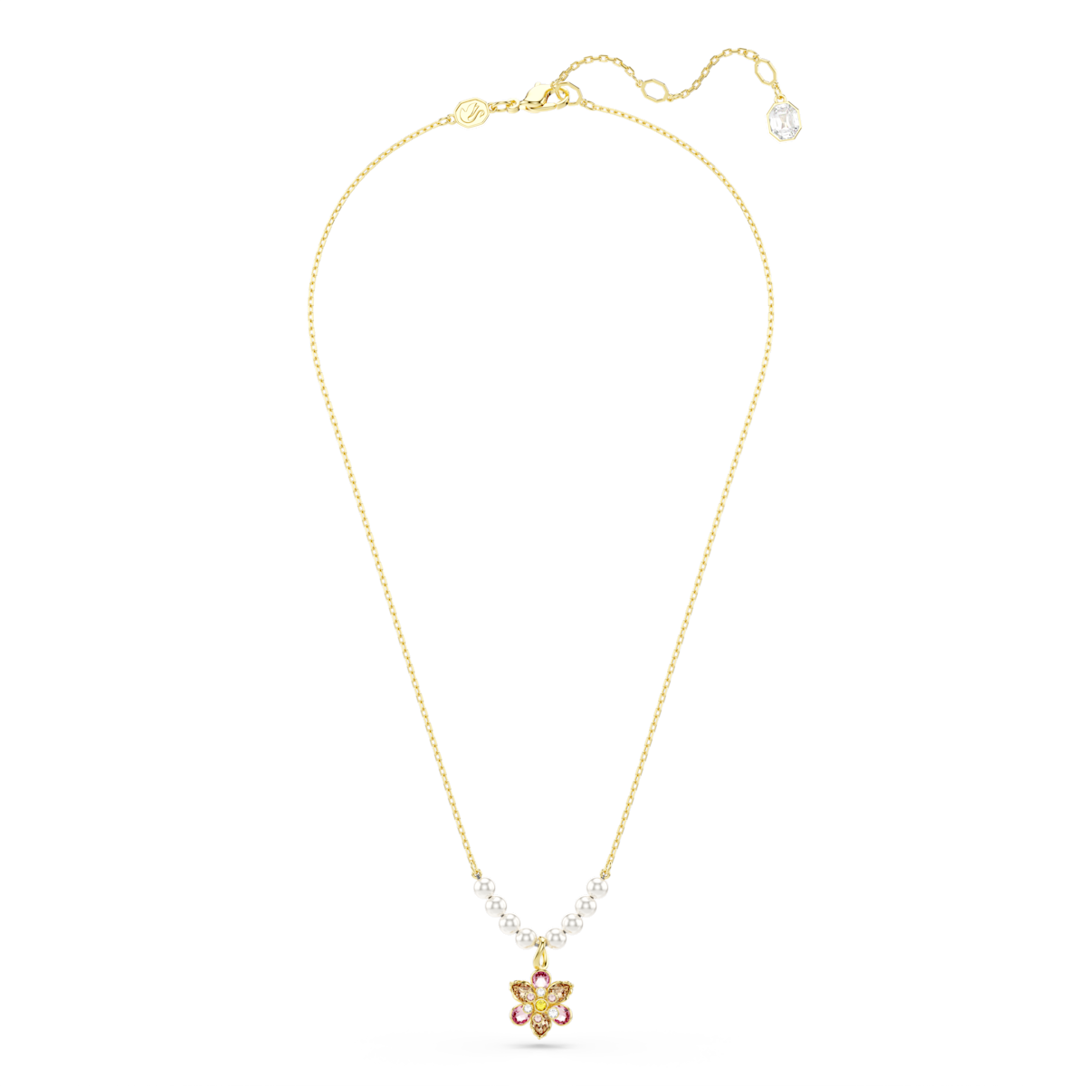 Idyllia pendant - Crystal pearl, Mixed cuts, Flower, Multicolored, Gold-tone plated