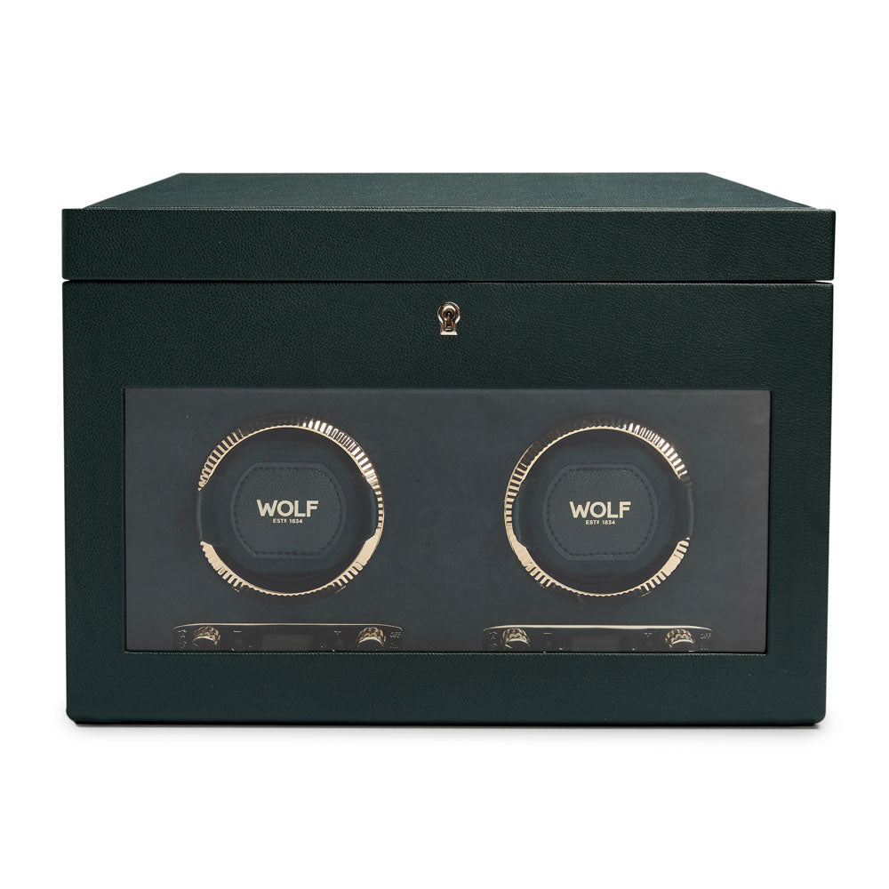 British Racing Double Watch Winder with Storage - Green