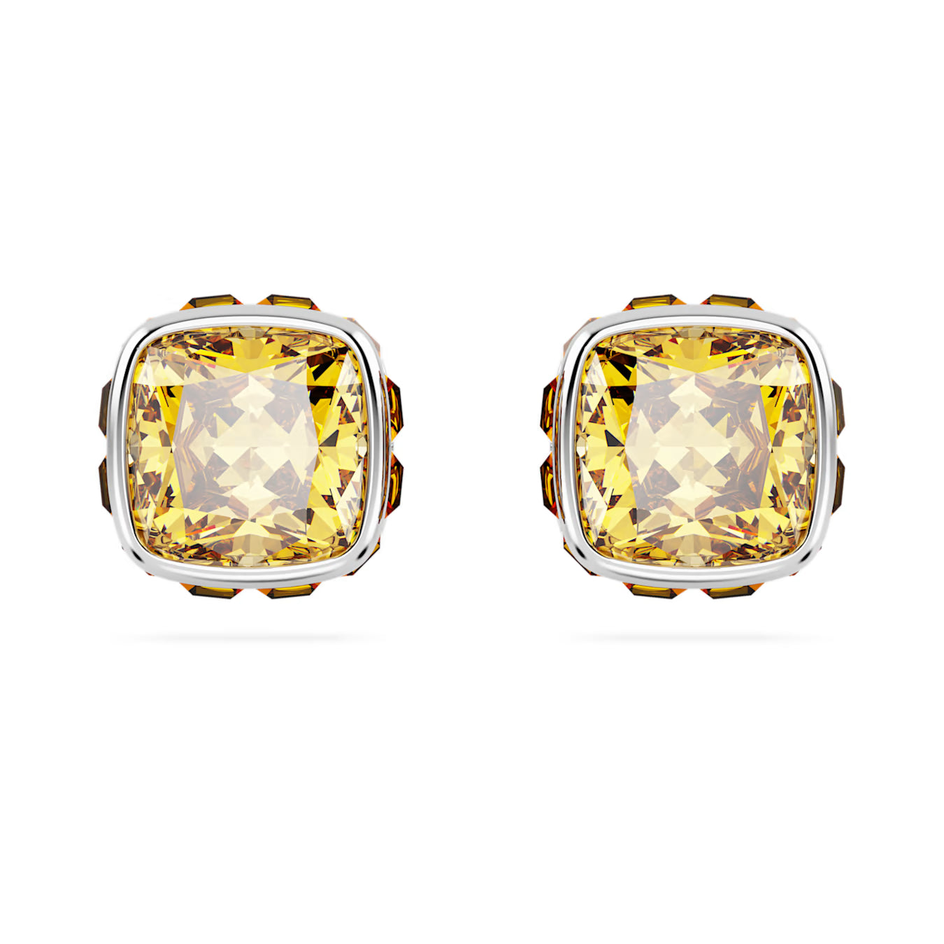 Birthstone stud earrings - November, Yellow, Square cut, Rhodium plated