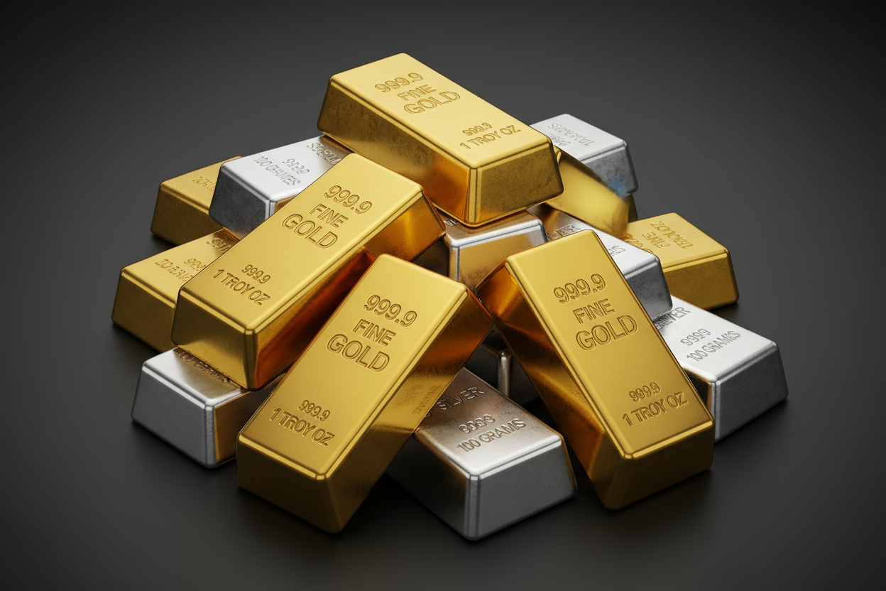 gold and silver bars bullions