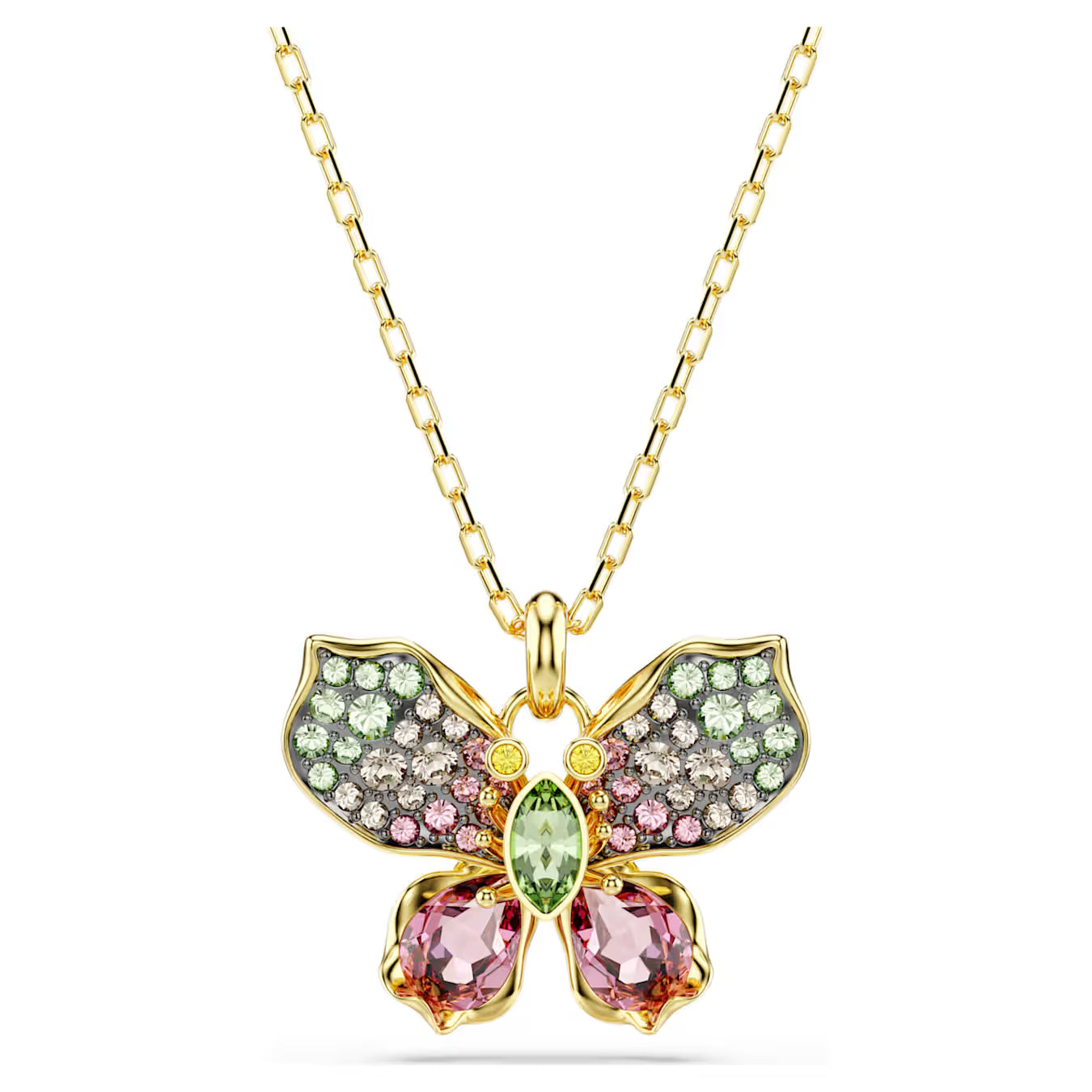 Idyllia pendant - Mixed cuts, Pavé, Butterfly, Multicolored, Gold-tone plated