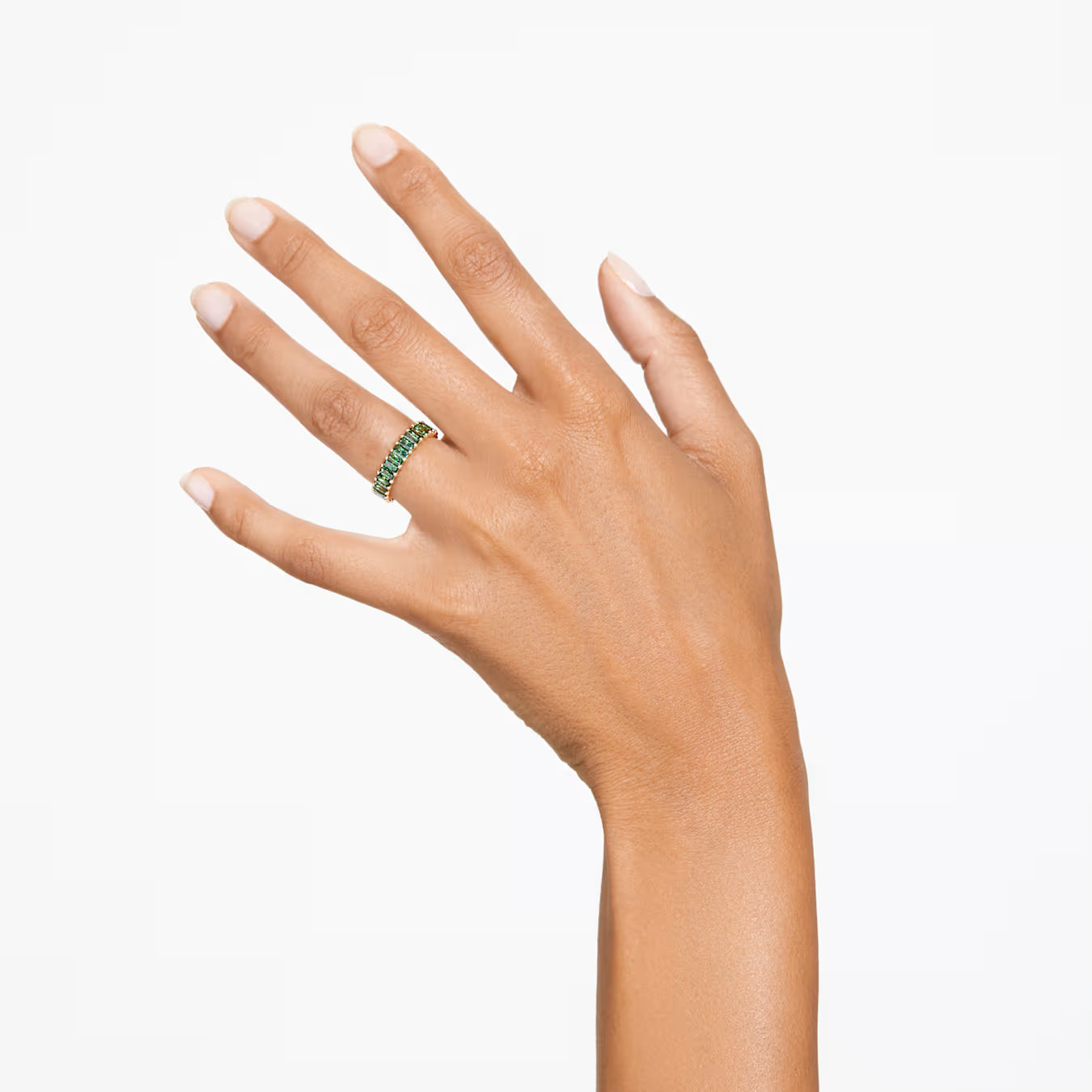 Matrix ring - Baguette cut, Green, Gold-tone plated