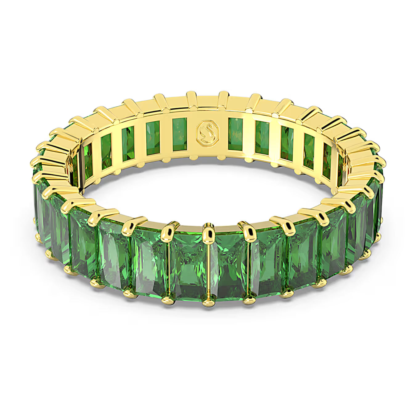 Matrix ring - Baguette cut, Green, Gold-tone plated