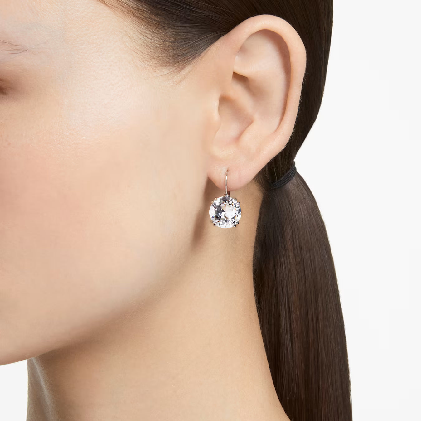 Millenia drop earrings - Round cut, White, Rhodium plated