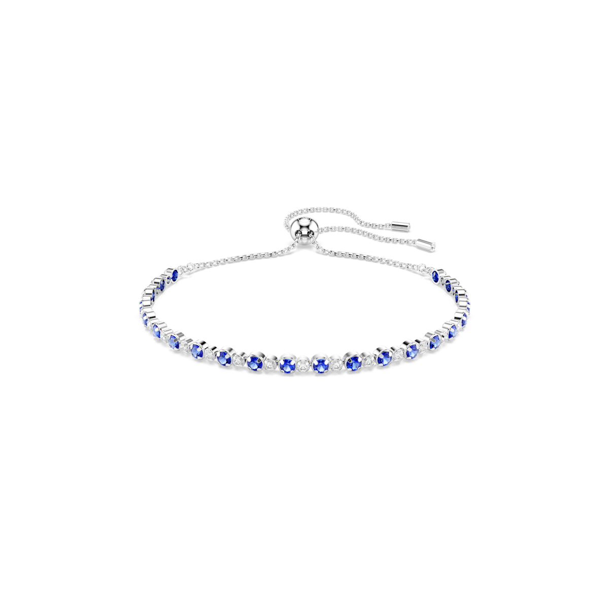 Matrix Tennis bracelet - Mixed round cuts, Blue, Rhodium plated