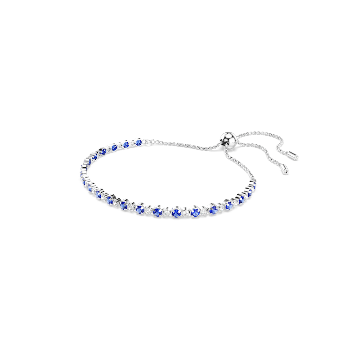 Matrix Tennis bracelet - Mixed round cuts, Blue, Rhodium plated