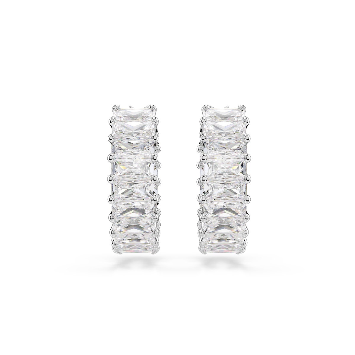 Matrix hoop earrings -  Baguette cut, White, Rhodium plated