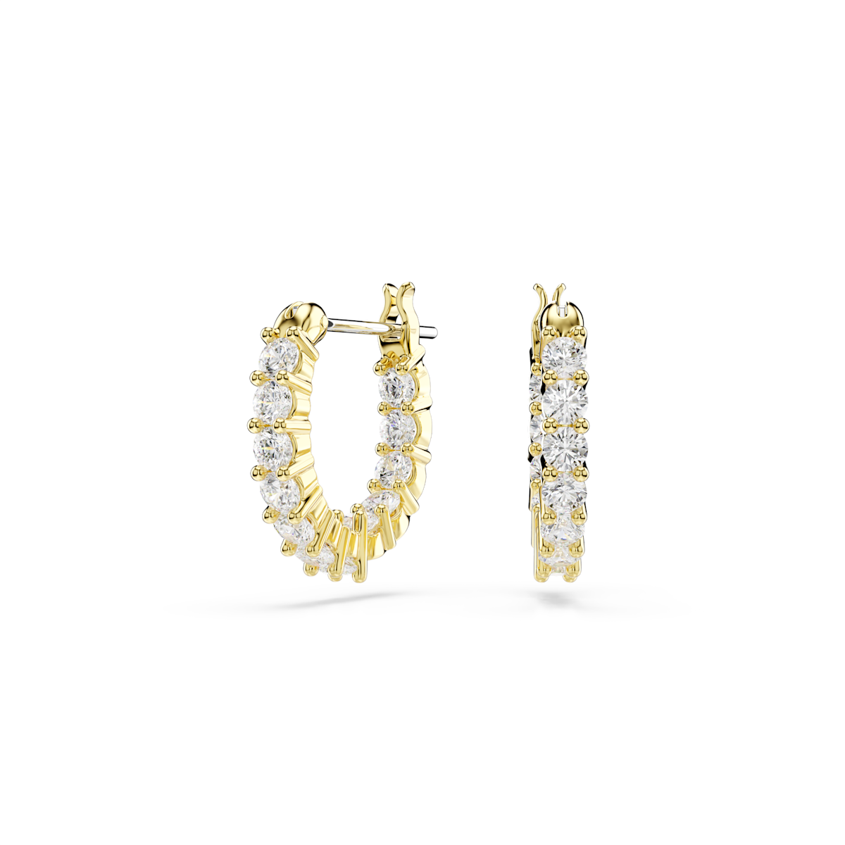 Matrix hoop earrings - Round cut, White, Gold-tone plated