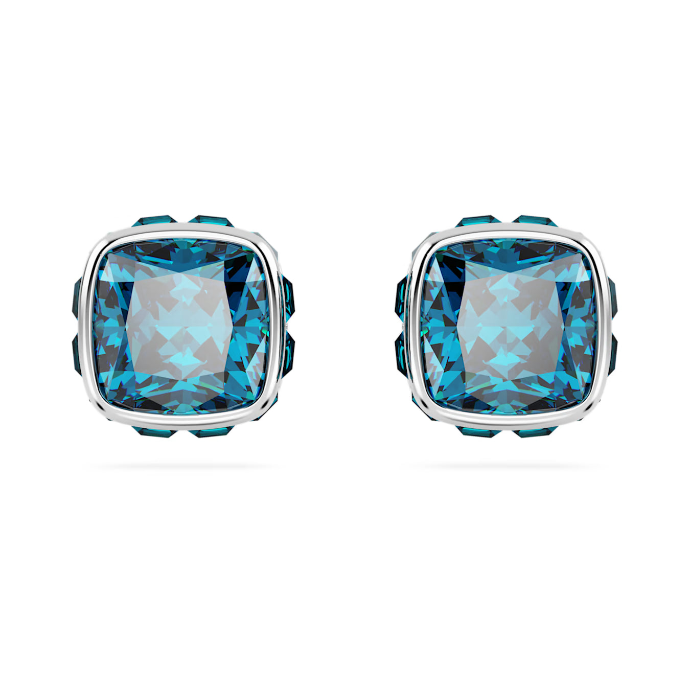 Birthstone stud earrings -December, Blue,  Square cut,  Rhodium plated