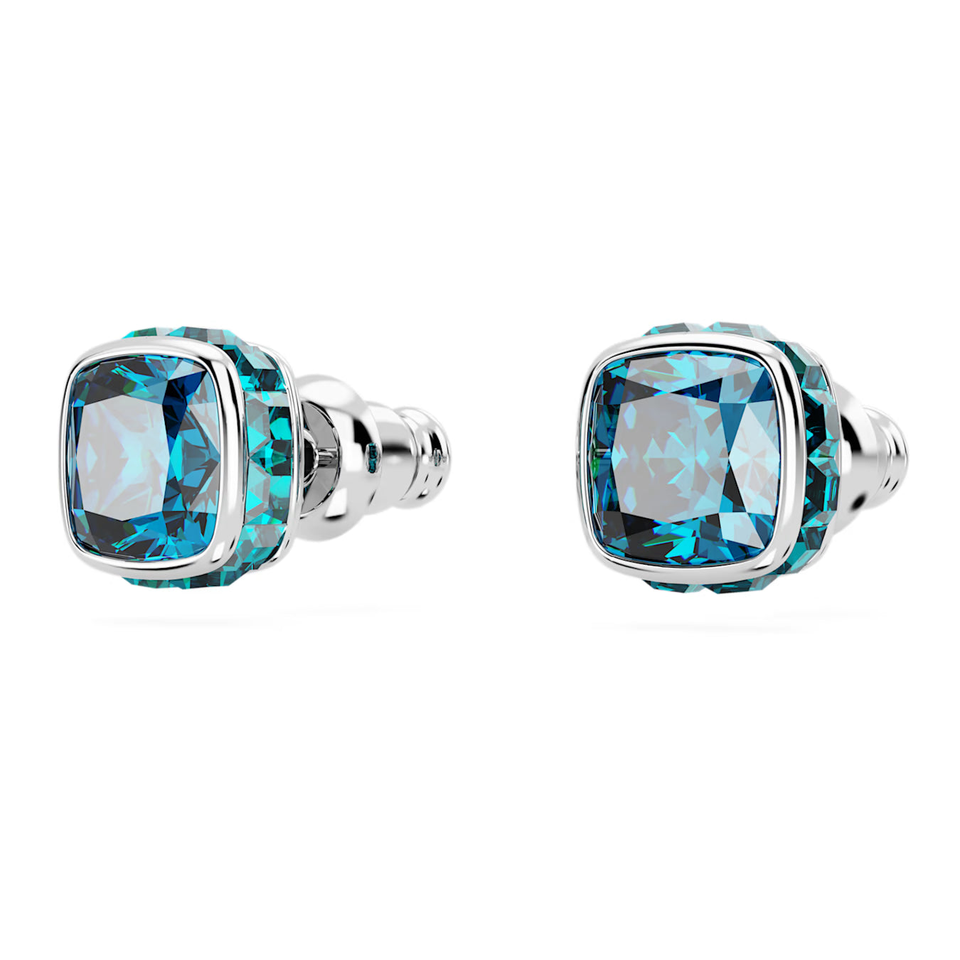 Birthstone stud earrings -December, Blue,  Square cut,  Rhodium plated