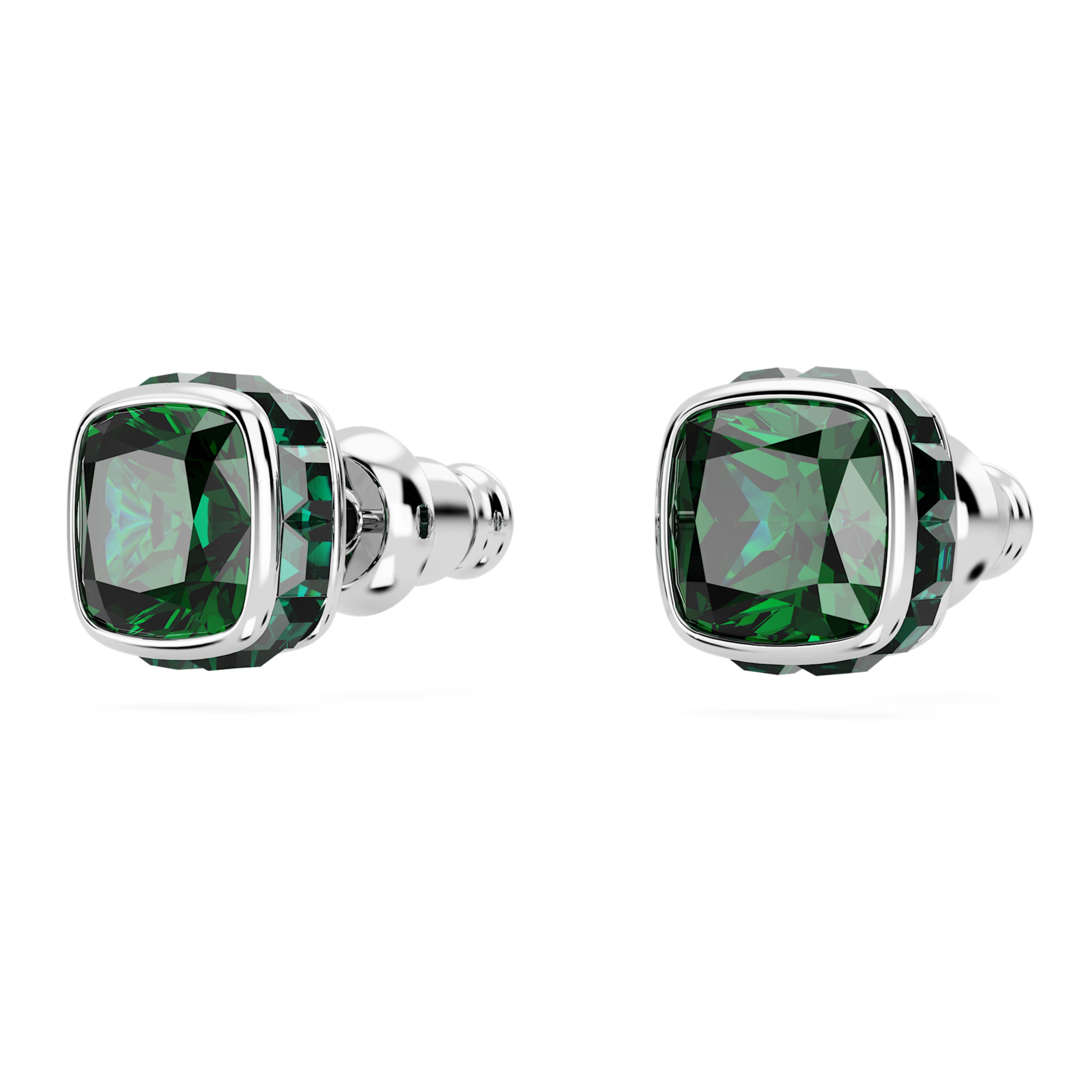 Birthstone stud earrings - May, Green, Square cut, Rhodium plated