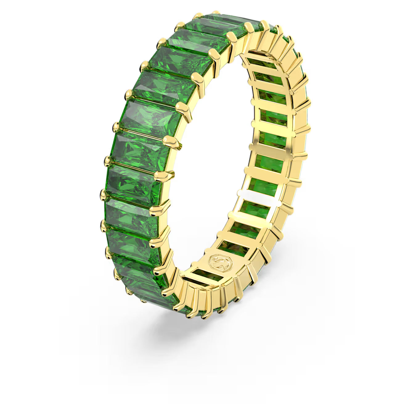 Matrix ring - Baguette cut, Green, Gold-tone plated